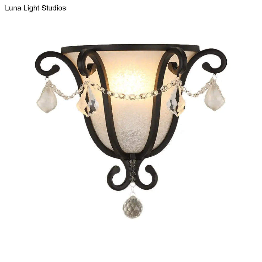 Vintage Metal Urn Wall Mount Sconce Light In Black/Weathered Bronze For Stairway