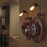Vintage Metal Wall Sconce Lamp - Weathered Copper Finish 2 Lights Exposed Gear Design / B