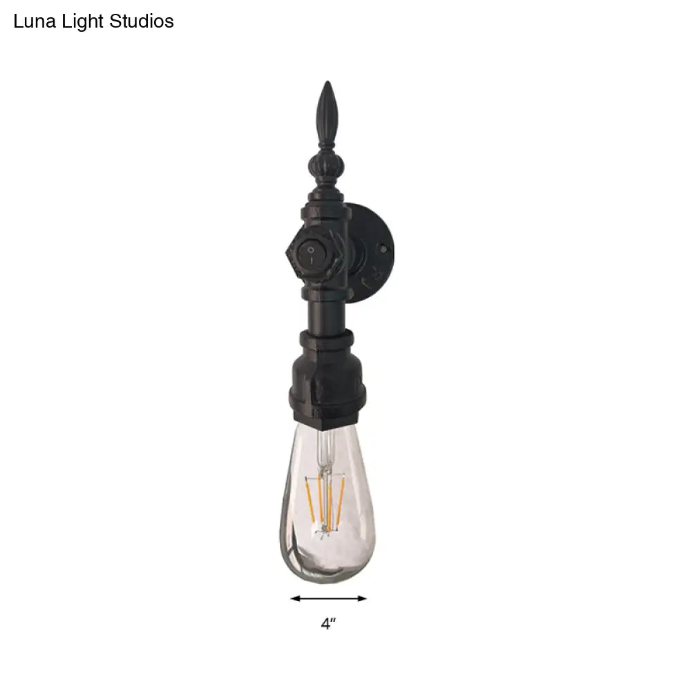 Vintage Metal Wall Sconce With On/Off Switch For Dining Room - 1 Head Black Lamp