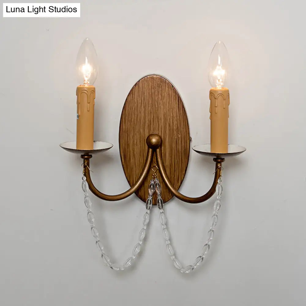 Vintage Metal Wood Sconce Candle 2-Light Wall Mount For Bedroom Lighting