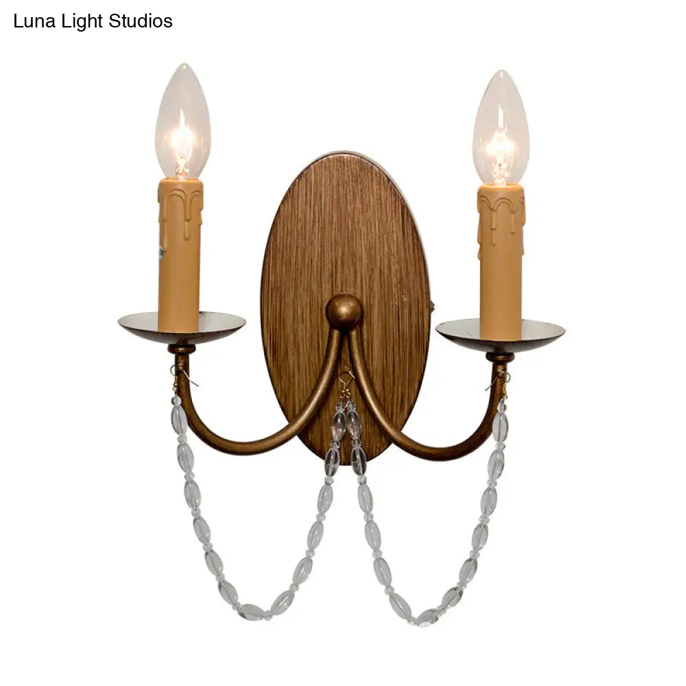 Vintage Metal Wood Sconce Candle 2-Light Wall Mount For Bedroom Lighting
