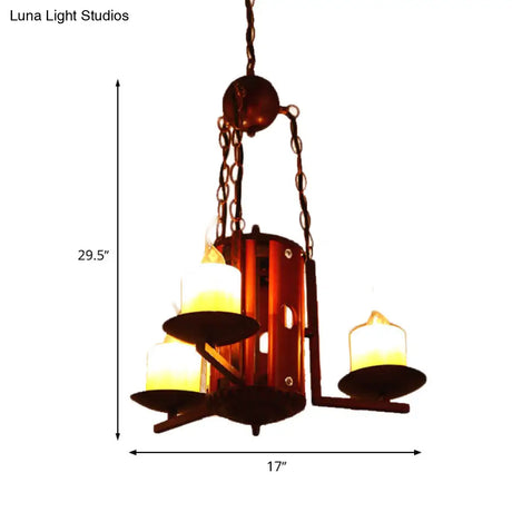 Vintage Metallic 3-Light Dark Tan Candle Chandelier For Bedroom Pendant Lighting
