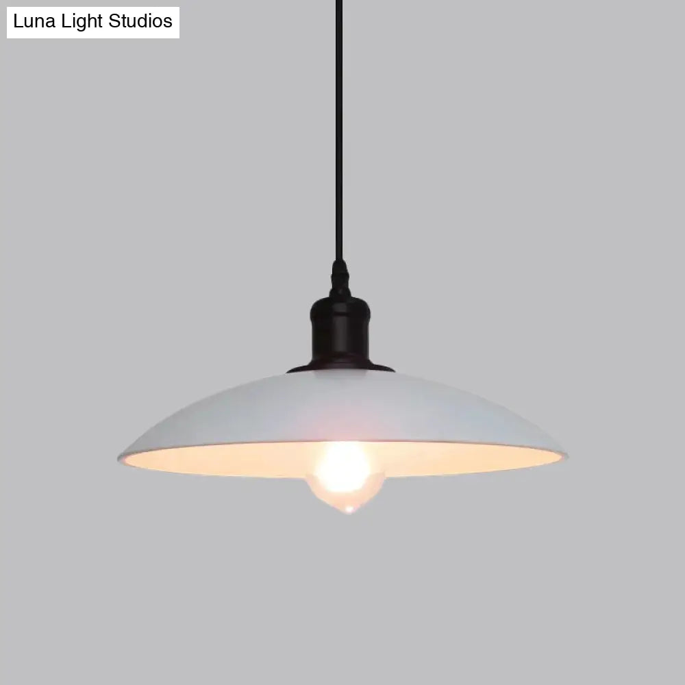 Vintage Metallic Bowl Pendant Light In Black/White For Living Room Ceiling