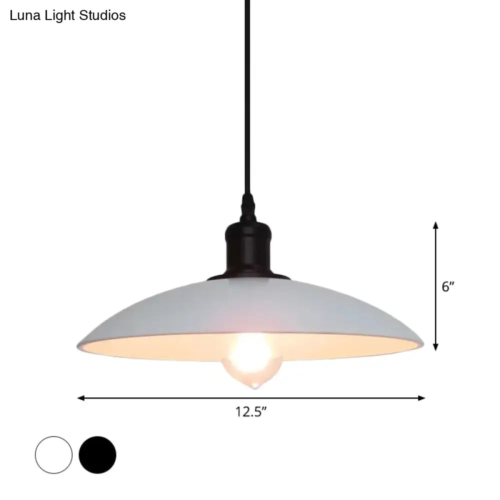 Vintage Metallic Bowl Pendant Light In Black/White For Living Room Ceiling