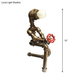Vintage Metallic Brass Robot Design Table Lamp - Unique Coffee Shop Light With Plumbing Pipe Accent