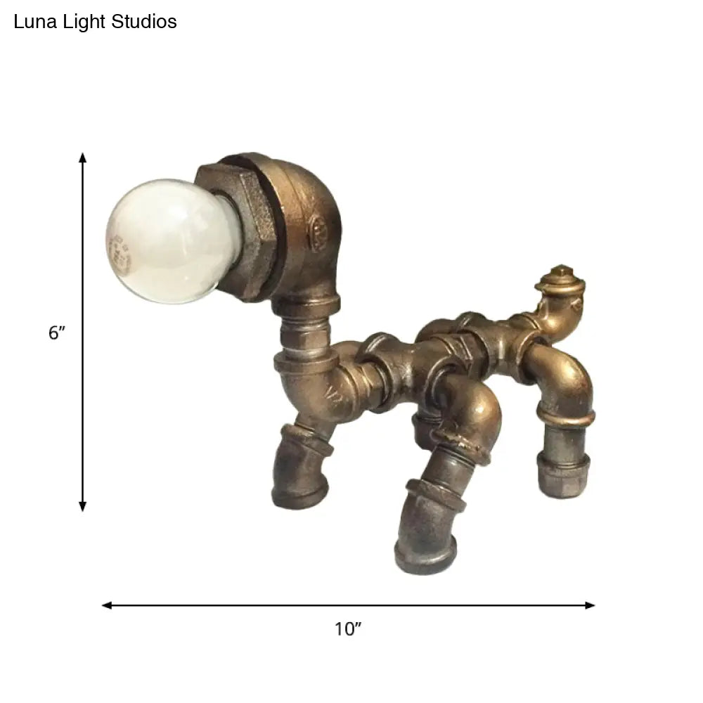 Vintage Metallic Brass Robot Design Table Lamp - Unique Coffee Shop Light With Plumbing Pipe Accent