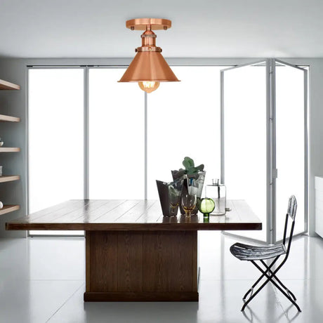 Vintage Metallic Conical Semi-Flush Light In Brass/Copper - Perfect For Hallways Copper