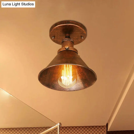 Vintage Metallic Conical Semi-Flush Light In Brass/Copper - Perfect For Hallways