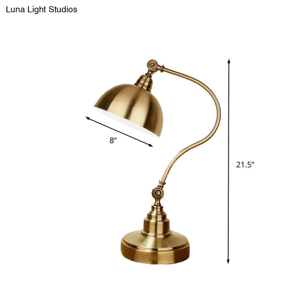 Vintage Metallic Gold Led Table Lamp With Dome Shade - Perfect For Study Room Or Office