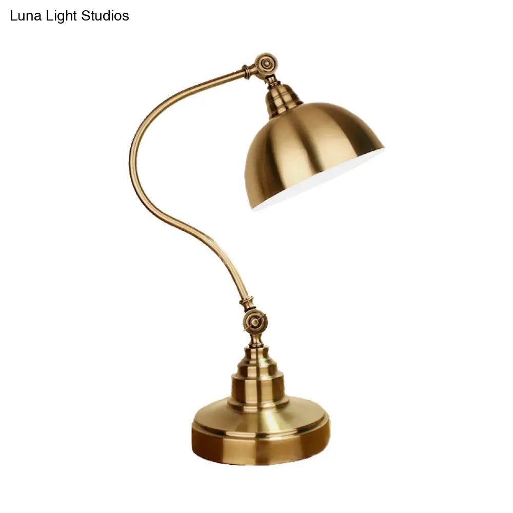 Vintage Metallic Gold Led Table Lamp With Dome Shade - Perfect For Study Room Or Office