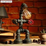 Vintage Metallic Robot Bedside Nightlight: 1-Bulb Bronze Finish Desk Lamp With Red Valve Deco