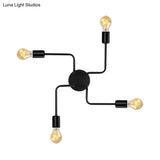 Vintage Metallic Semi Flush Light With Sputnik Design In Antique Brass/Black - Exposed Ceiling