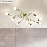 Vintage Metallic Semi Flush Light With Sputnik Design In Antique Brass/Black - Exposed Ceiling