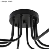 Vintage Metallic Semi Flush Light With Sputnik Design In Antique Brass/Black - Exposed Ceiling