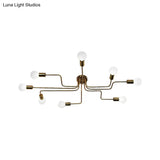 Vintage Metallic Semi Flush Light With Sputnik Design In Antique Brass/Black - Exposed Ceiling