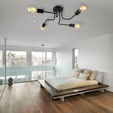 Vintage Metallic Semi Flush Light With Sputnik Design In Antique Brass/Black - Exposed Ceiling