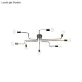 Vintage Metallic Semi Flush Light With Sputnik Design In Antique Brass/Black - Exposed Ceiling