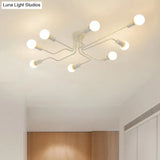 Vintage Metallic Semi Flush Light With Sputnik Design In Antique Brass/Black - Exposed Ceiling