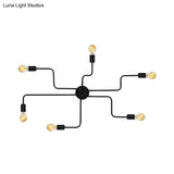 Vintage Metallic Semi Flush Light With Sputnik Design In Antique Brass/Black - Exposed Ceiling