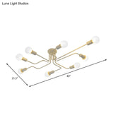Vintage Metallic Semi Flush Light With Sputnik Design In Antique Brass/Black - Exposed Ceiling