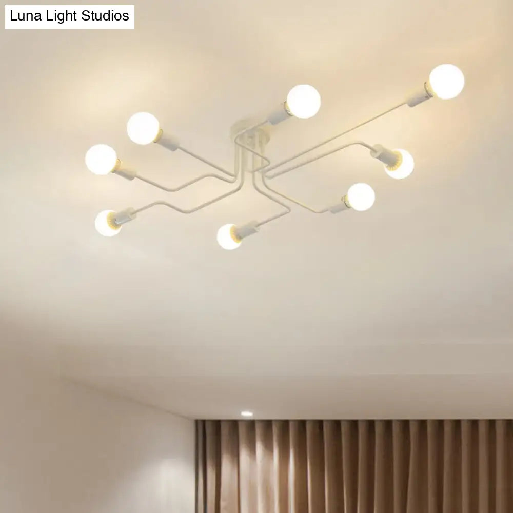 Vintage Metallic Semi Flush Light With Sputnik Design In Antique Brass/Black - Exposed Ceiling