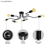 Vintage Metallic Semi Flush Light With Sputnik Design In Antique Brass/Black - Exposed Ceiling