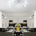 Vintage Metallic Semi Flush Light With Sputnik Design In Antique Brass/Black - Exposed Ceiling