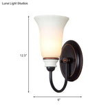 Vintage Milk Glass Bell Bedroom Wall Sconce With Gooseneck Arm 1 Light Black Lamp