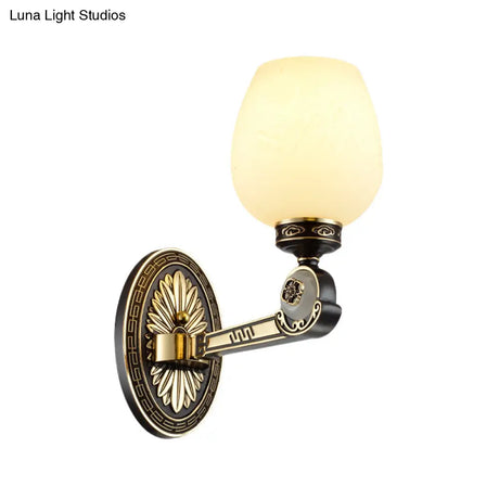 Vintage Milky Glass Oval Sconce Wall Light In Black And Gold For Living Room