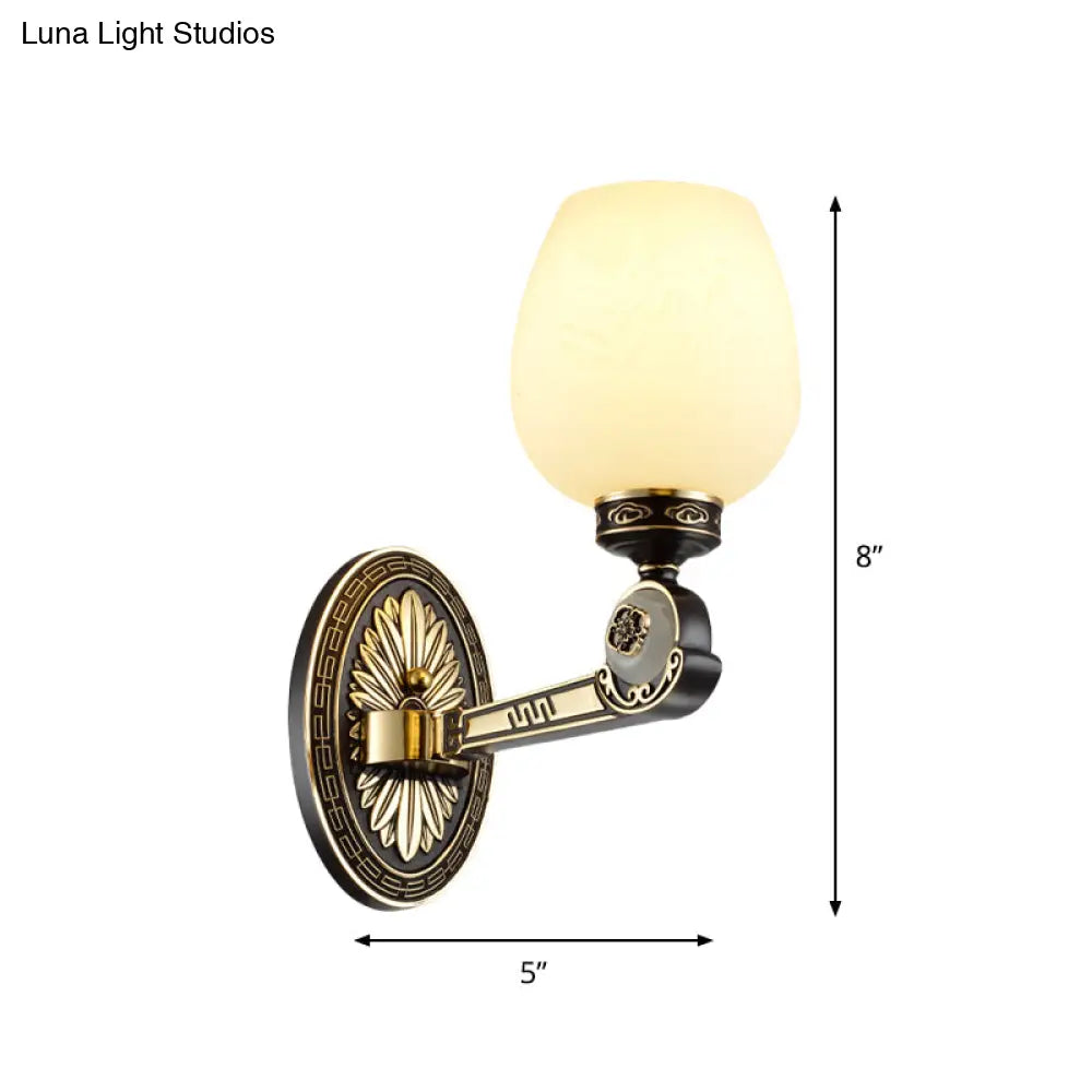 Vintage Milky Glass Oval Sconce Wall Light In Black And Gold For Living Room