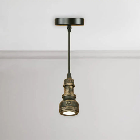 Vintage Mini Pendant Lamp With Water Pipe And Wrought Iron In Aged Brass Finish Antique
