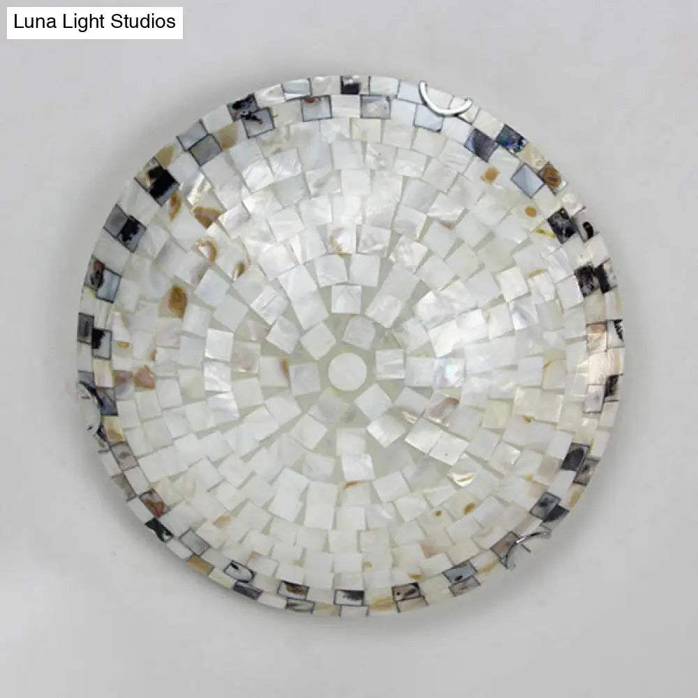 Vintage Mosaic Glass Flush Mount Ceiling Light - Beige Bowl 1 Bulb 12’/16’/19.5’ Wide Ideal