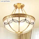 Vintage Opal Glass 4 - Light Semi Flush Mount In Brass For Bedroom - 12.5’/16’ Wide