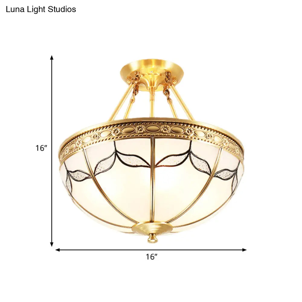 Vintage Opal Glass 4 - Light Semi Flush Mount In Brass For Bedroom - 12.5’/16’ Wide