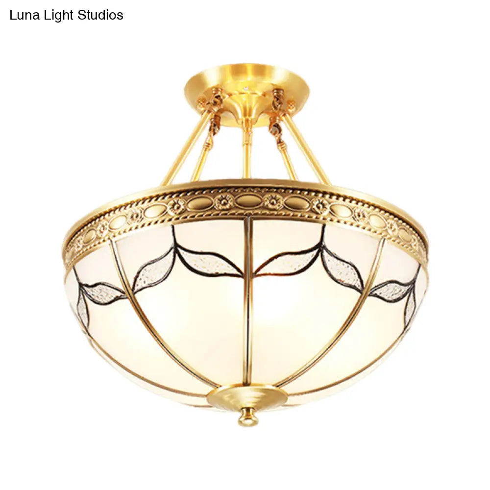 Vintage Opal Glass 4 - Light Semi Flush Mount In Brass For Bedroom - 12.5’/16’ Wide