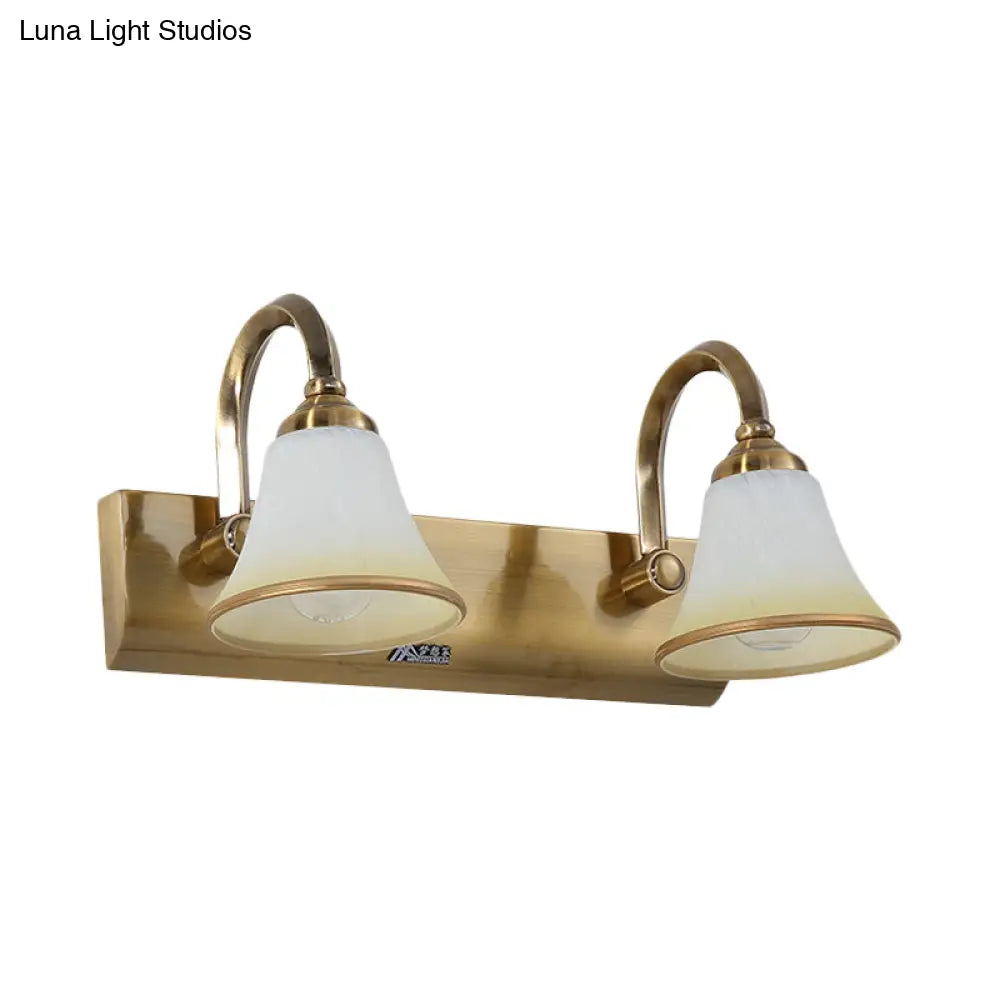 Vintage Opal Glass Bell Wall Mounted Vanity Sconce With Gold Finish And Metal Swooping Arm - 2/3/4
