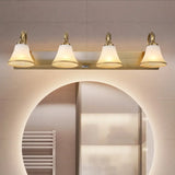 Vintage Opal Glass Bell Wall Mounted Vanity Sconce With Gold Finish And Metal Swooping Arm - 2/3/4