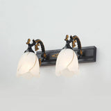 Vintage Opal Glass Floral Wall Sconce For Bathroom Vanity Lighting 2 / Black Flower