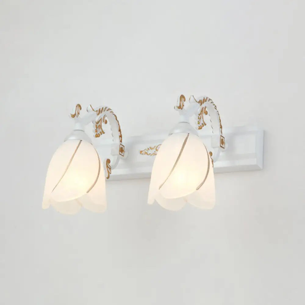 Vintage Opal Glass Floral Wall Sconce For Bathroom Vanity Lighting 2 / White Flower