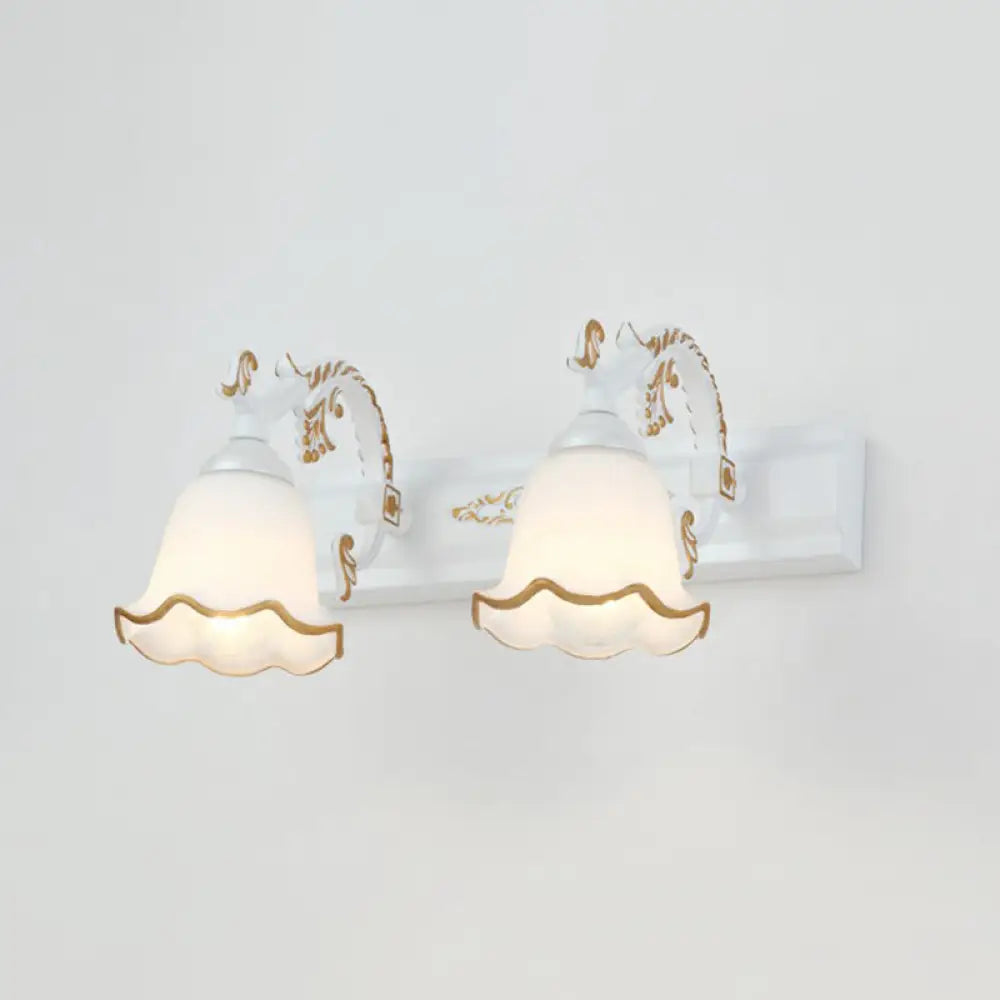 Vintage Opal Glass Floral Wall Sconce For Bathroom Vanity Lighting 2 / White Morning Glory