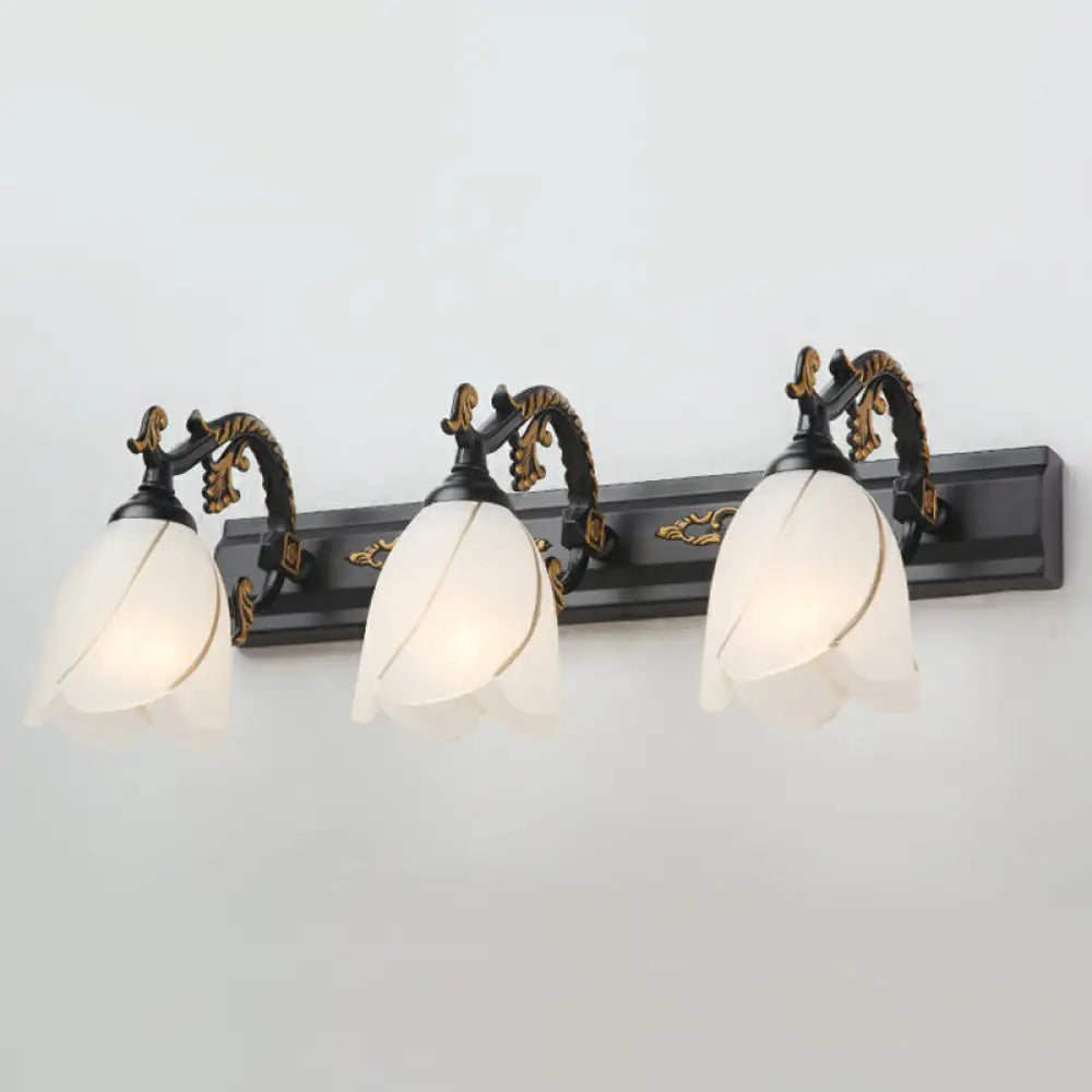 Vintage Opal Glass Floral Wall Sconce For Bathroom Vanity Lighting 3 / Black Flower