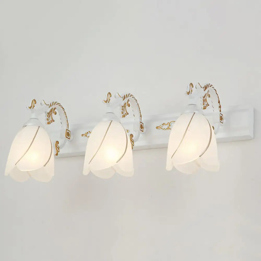 Vintage Opal Glass Floral Wall Sconce For Bathroom Vanity Lighting 3 / White Flower