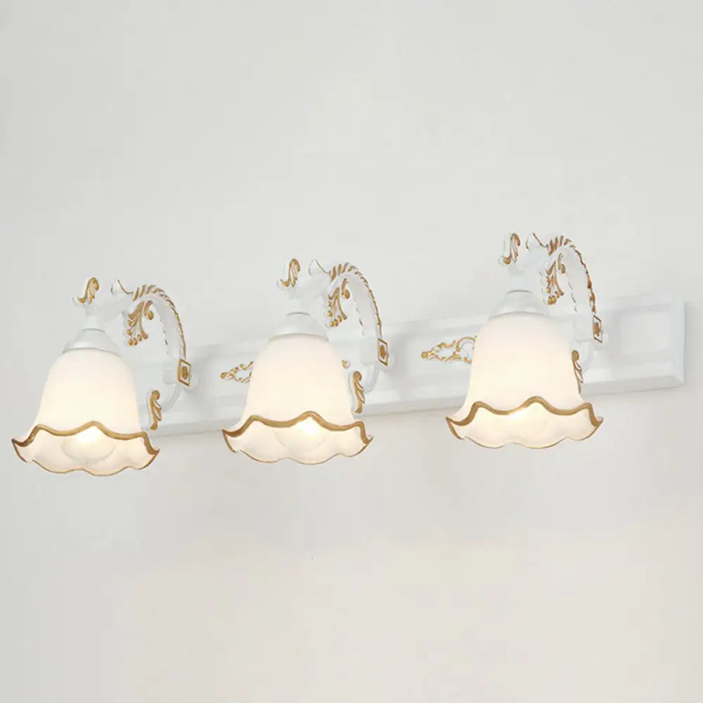 Vintage Opal Glass Floral Wall Sconce For Bathroom Vanity Lighting 3 / White Morning Glory