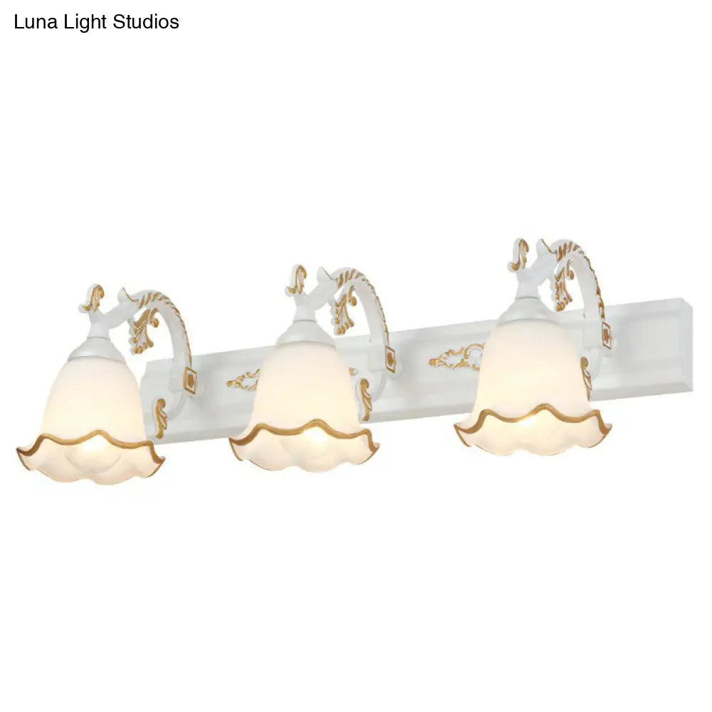 Vintage Opal Glass Floral Wall Sconce For Bathroom Vanity Lighting