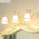 Vintage Opal Glass Floral Wall Sconce For Bathroom Vanity Lighting