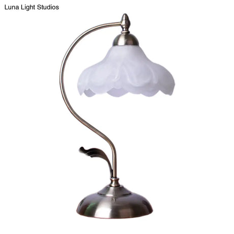 Vintage Opal Glass Nightstand Lamp - 1-Light Table Lighting For Living Room