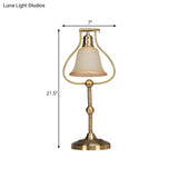 Vintage Opal Glass Table Lamp With Brass Jar Frame And Bell Shade