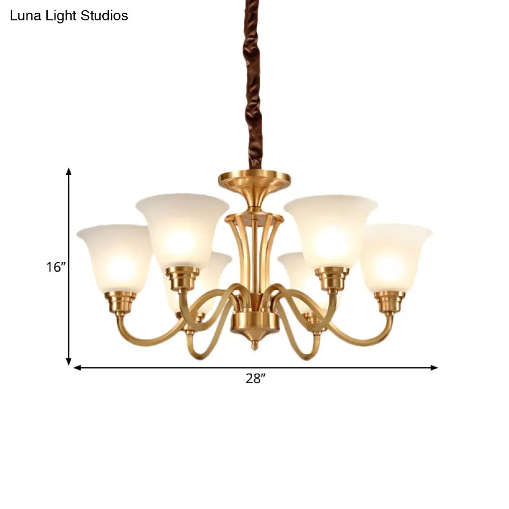 Vintage Opaline Glass Hanging Lamp Kit With 3/5 Bulbs - Brass Finish Down Lighting Pendant For