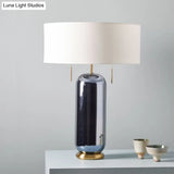 Vintage Oval Mirrored Glass Night Lamp With Round Fabric Shade - White