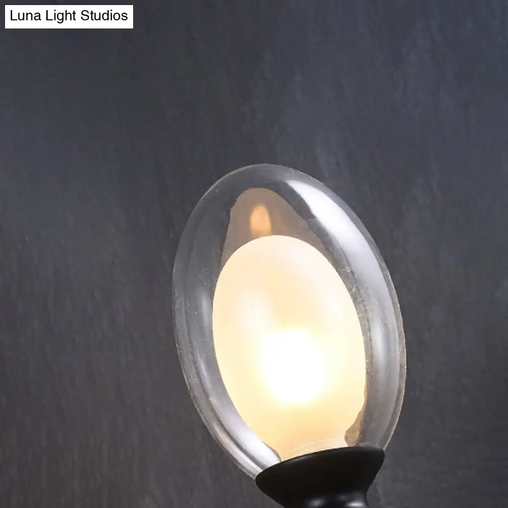 Vintage Oval Wall Sconce With 1 Clear Glass Light - Bedroom Mounted Lamp Featuring Brass Bar